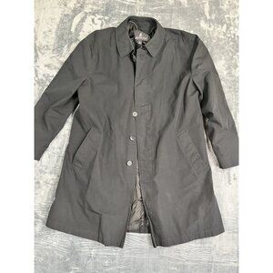 London Fog Mens Black Overcoat Size Large Cotton Blend Button-Up Classic Style